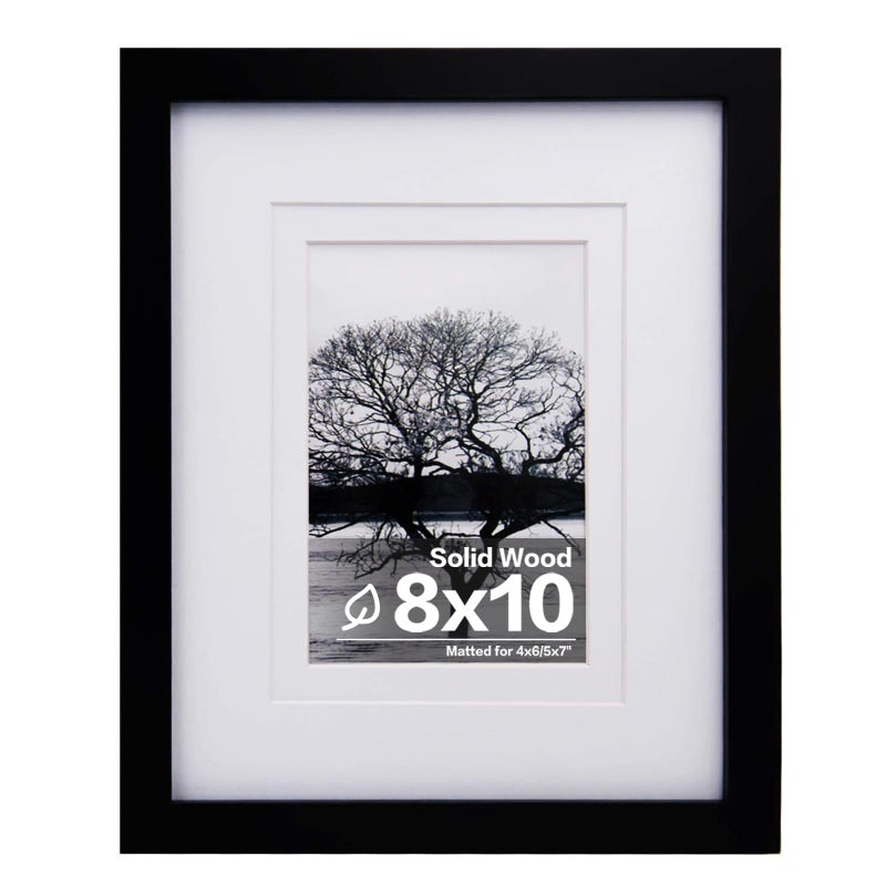 Egofine 8x10 Picture Frame Made of Solid Wood Covered by Plexiglass, for Pictures 4x6 or 5x7 with Mat or 8x10 Without Mat, Table Top Display and Wall Display Photo Frame, Black - Image 1